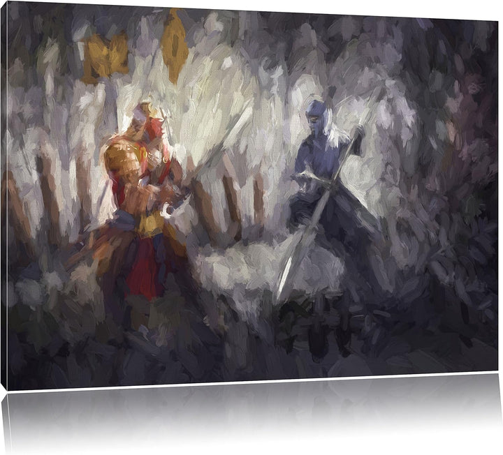 Pixxprint Kampf zwischen Samurai und Ninja Kunst Pinsel Effekt, Format: 100x70 auf Leinwand, 100x70