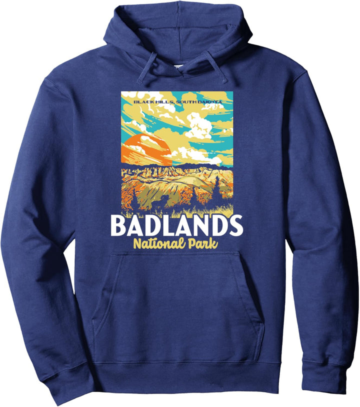 Retro Badlands National Park South Dakota WPA Style Vintage Pullover Hoodie