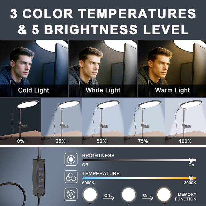 Upgrade Ringlicht mit Stativ Handy Laptop Videokonferenz Licht, 10.3” Tisch Handy Ringleuchte 3 Lich