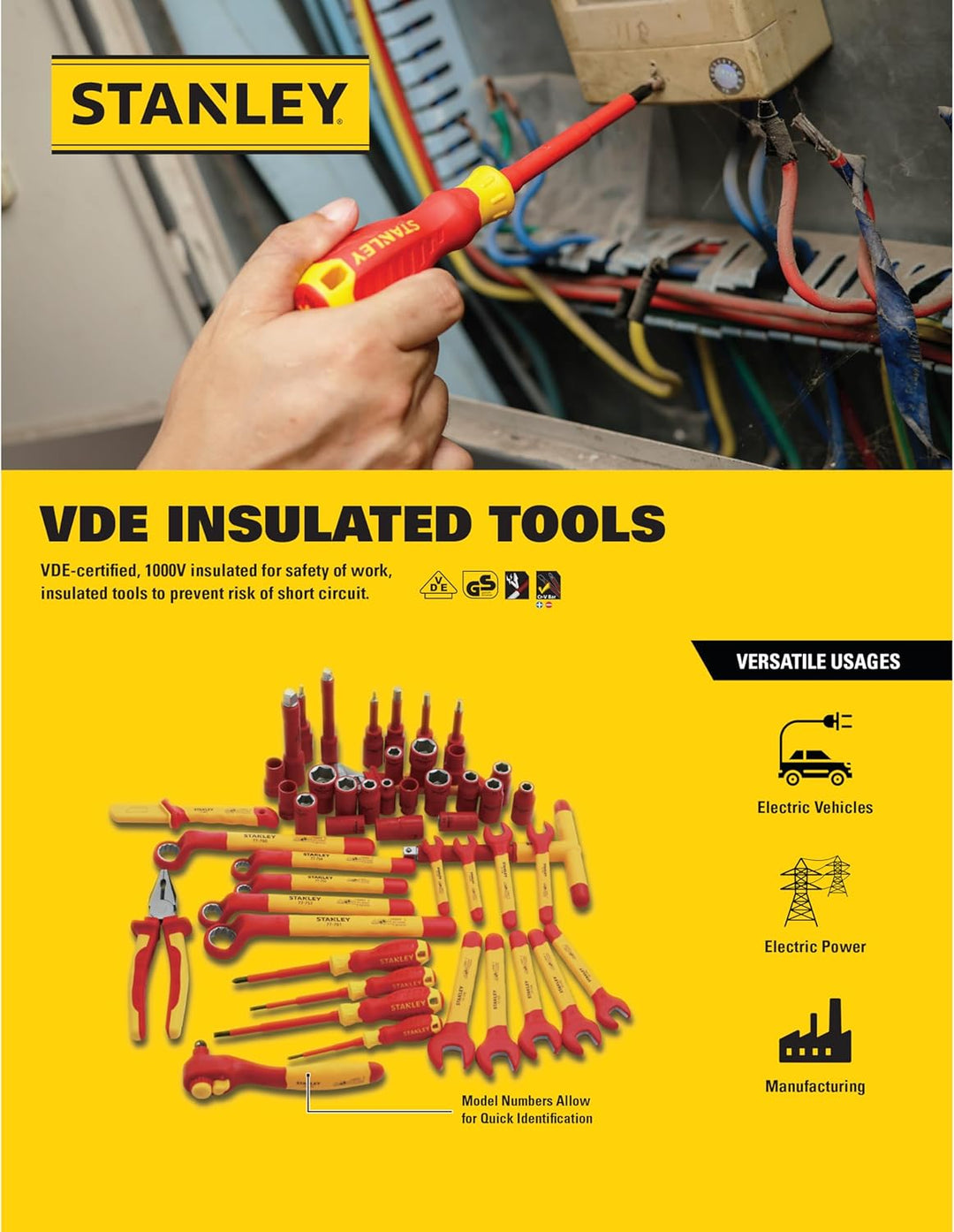 Stanley Wasserpumpenzange Maxsteel VDE (Spannungen bis 1.000 V, Bi-Material Handgriff, Qualitätsstah