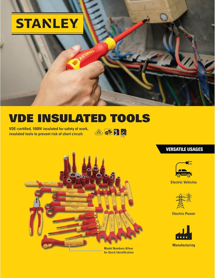 Stanley Wasserpumpenzange Maxsteel VDE (Spannungen bis 1.000 V, Bi-Material Handgriff, Qualitätsstah