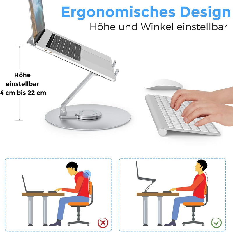 Epherie Laptop Ständer mit 360° drehbarem rundem Basis, Höhenverstellbarer ergonomischer Laptopständ