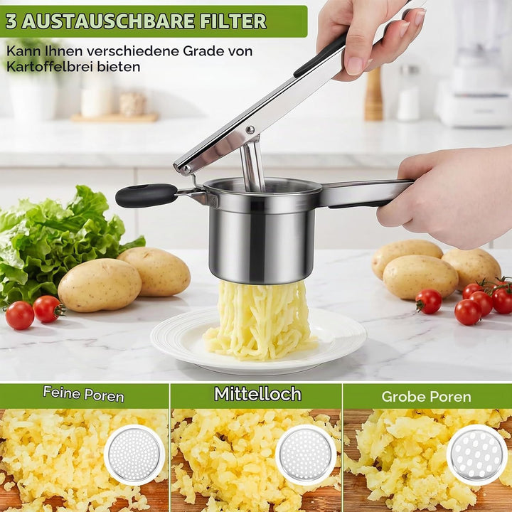 Kartoffelpresse Edelstahl Spagettieis Quetsche 450ml Spaghetti Eispresse mit 3 Austauschbare Sieb un