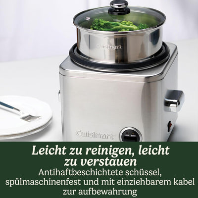 Cuisinart Reiskocher mit Aufsatz zum Dampfgaren für 12 Portionen, 1L Fassungsvermögen, CRC800E,