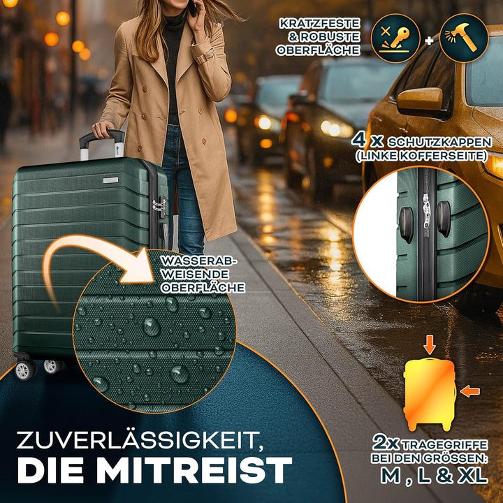 tillvex® Reisekoffer Set 4-teilig + Gepäckwaage, 8X Koffergurte & 4X Kofferanhänger | Kofferset 4 Ro