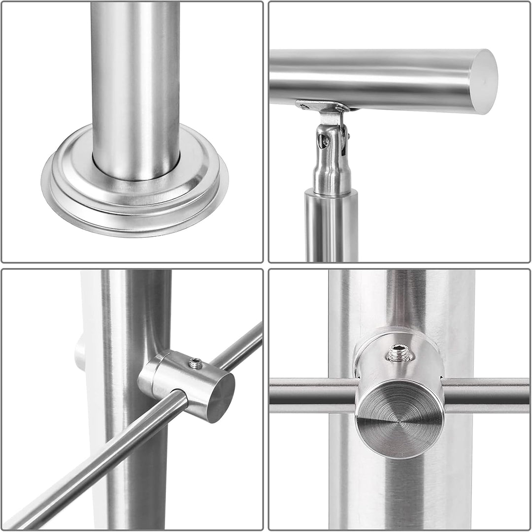Daromigo 180cm Edelstahl Handlauf Geländer mit 2 Querstreben, Handlauf Winkelverstellbar, Ø 42mm Tre