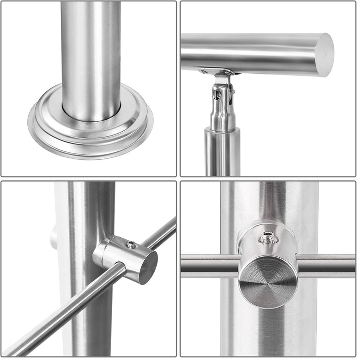 Daromigo 180cm Edelstahl Handlauf Geländer mit 3 Querstreben, Handlauf Winkelverstellbar, Ø 42mm Tre