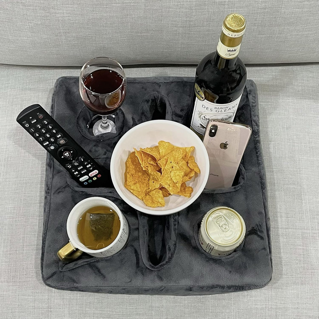 Couch- und Bett-Becherhalter, Kissen, Sofa-Erfrischungstablett für Getränke/Fernbedienung/Snack-Halt