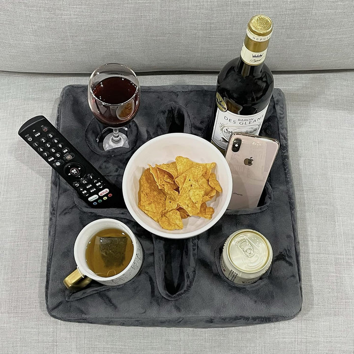 Couch- und Bett-Becherhalter, Kissen, Sofa-Erfrischungstablett für Getränke/Fernbedienung/Snack-Halt
