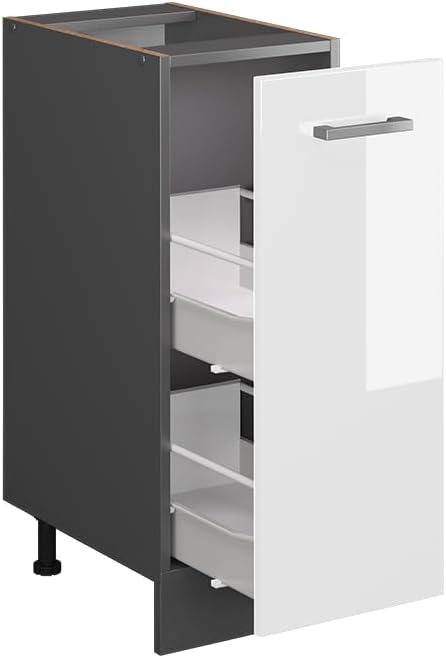 Vicco Apothekerschrank R-Line, Weiss Hochglanz/Anthrazit, 30 cm ohne Arbeitsplatte Weiss Hochglanz A