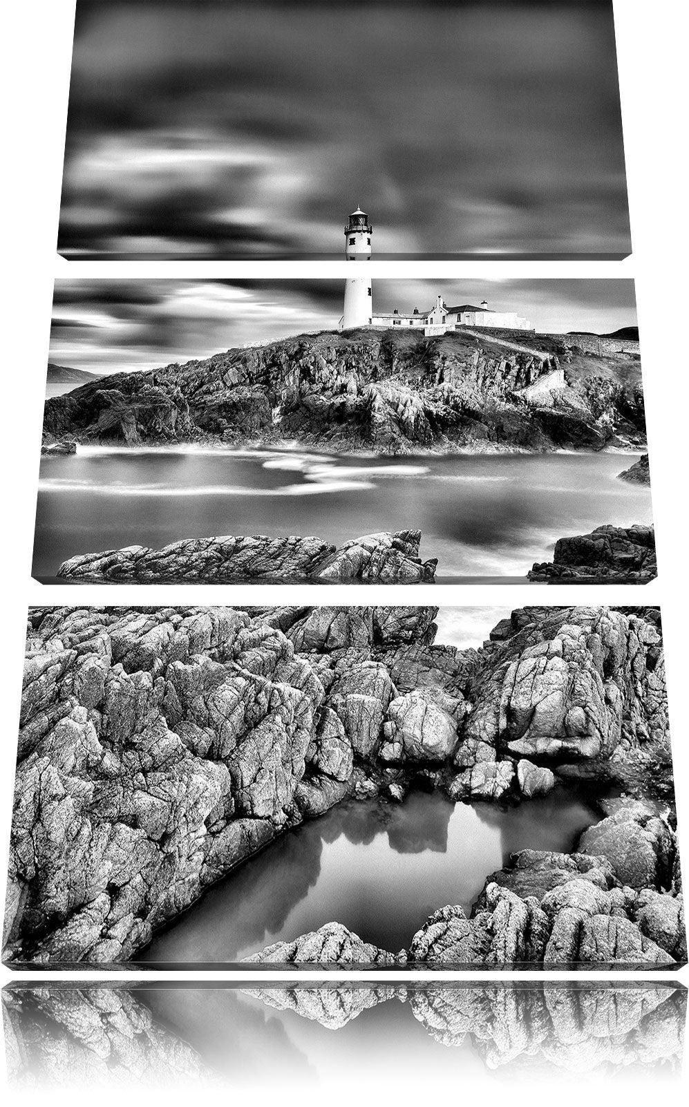 Pixxprint Leuchtturm im Meer als Leinwandbild/Grösse: 3 Teilig (120x80) cm/Wandbild/Kunstdruck/ferti