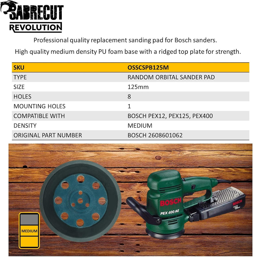 1 x SabreCut OSSCSPB125M 125mm 8-Loch-Exzenterschleifer mittlerer Dichte mit Klett-Stützteller kompa