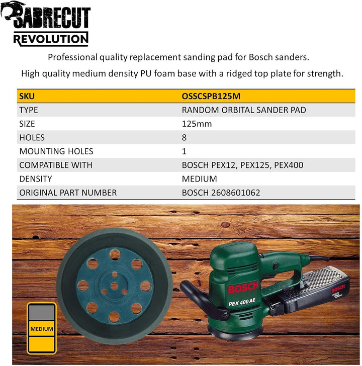 1 x SabreCut OSSCSPB125M 125mm 8-Loch-Exzenterschleifer mittlerer Dichte mit Klett-Stützteller kompa