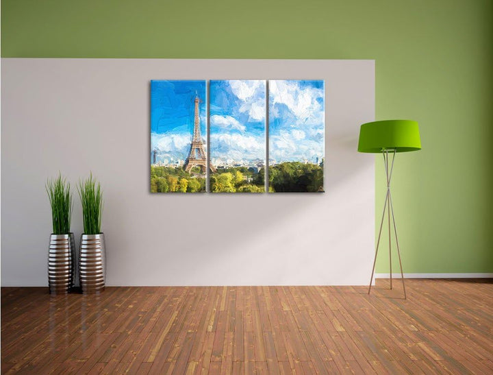 Pixxprint Riesiger Eiffelturm in Paris als Leinwandbild/Grösse: 3 Teilig (120x80) cm/Wandbild/Kunstd