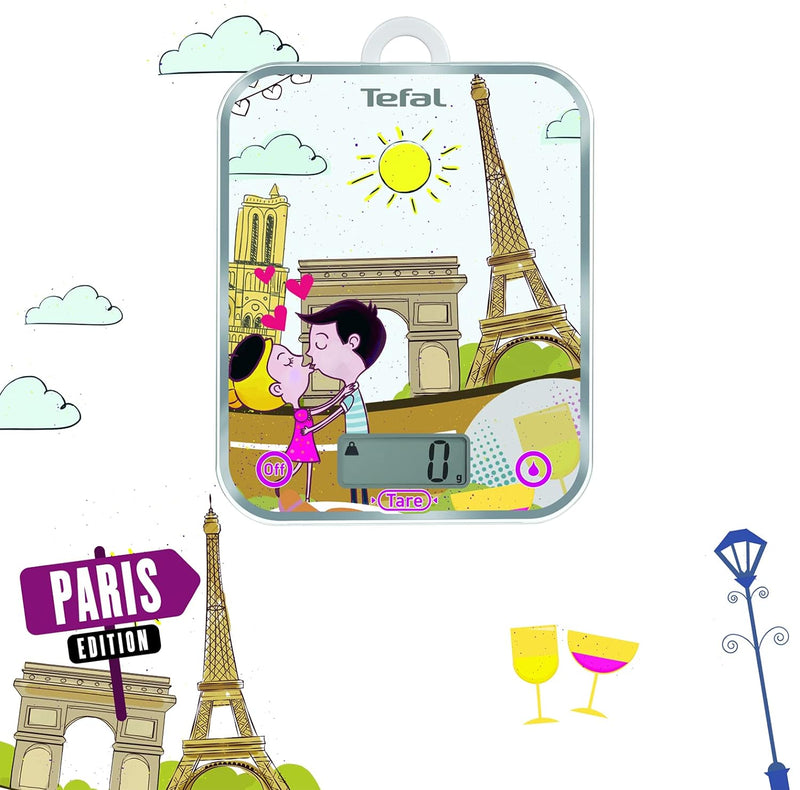 Tefal BC5125V0 BC OPTISS Cities Elektronische Küchenwaage, Motiv: Paris, aus Glas, mehrfarbig, 18 x