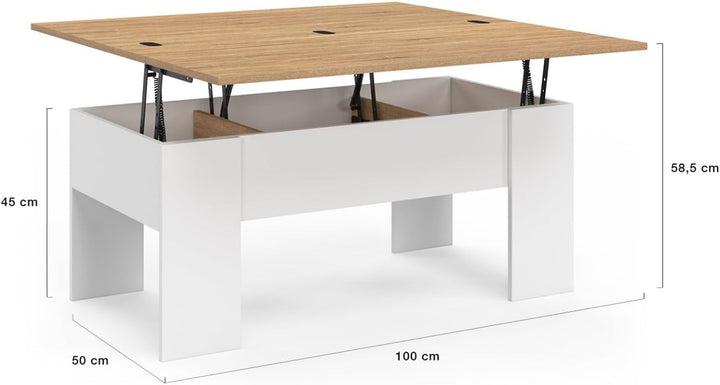 IDMarket - Rechteckiger Couchtisch mit hochklappbarer Platte, umwandelbar in einen Esstisch Tara Hol
