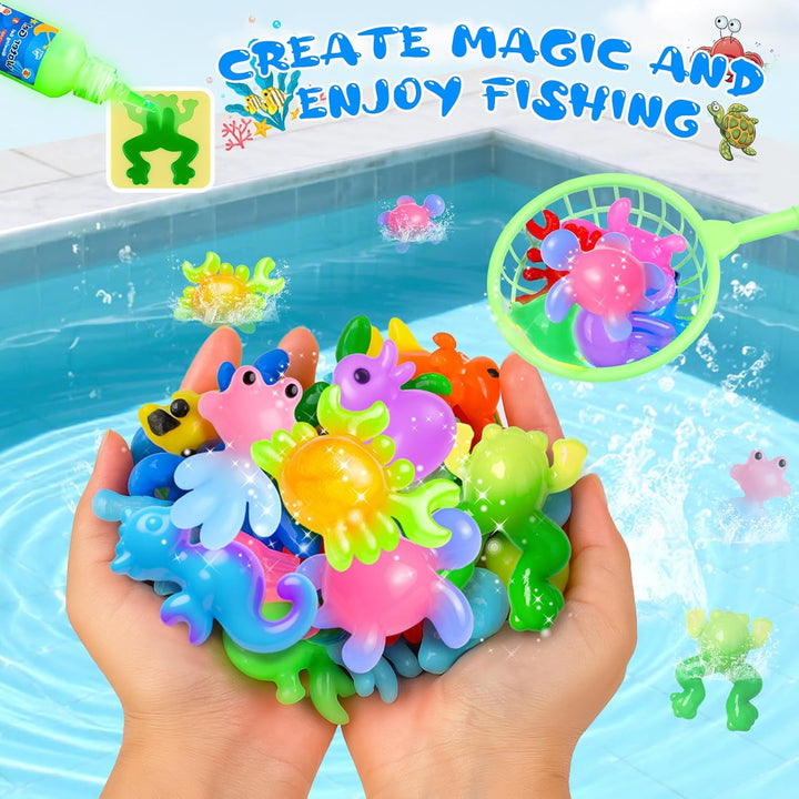 Dreamon Aqua Fairy Angelspiel Set, 71 PCS Magic Gel Water Kit mit 14 Farben, 2 Angelruten & 20 Forme