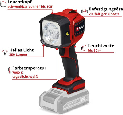 Einhell Akku-Lampe TC-CL 18/350 Li-Solo Power X-Change (18 V, 350 lm, 7000 K, 30 m Leuchtweite, schw