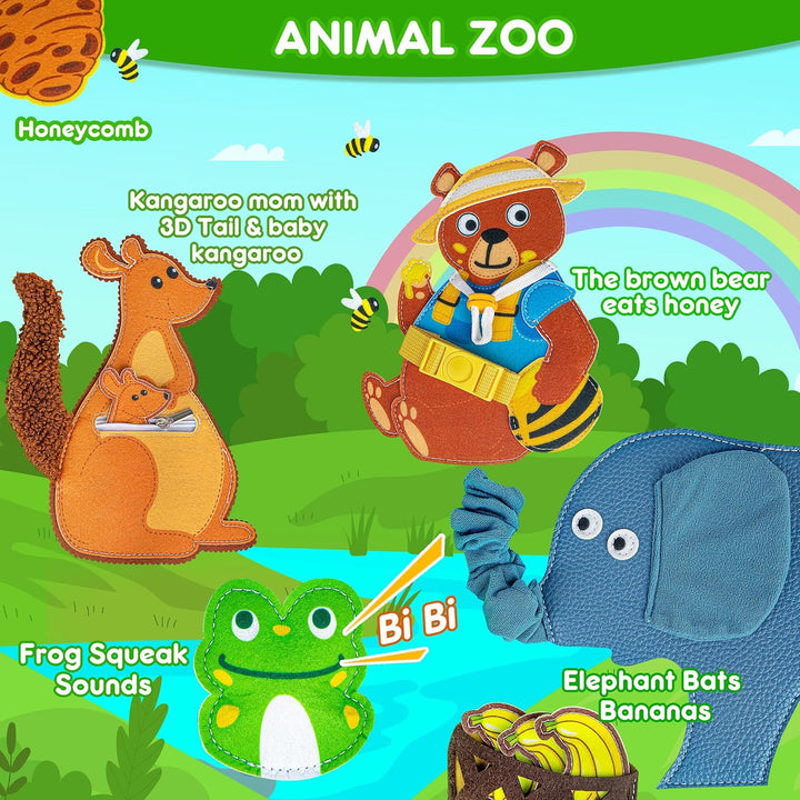 Quanquer Animals Busy Board Spielzeug ab 1 2 3 Jahre - Montessori Busy Book für Frühe Bildung Auto &