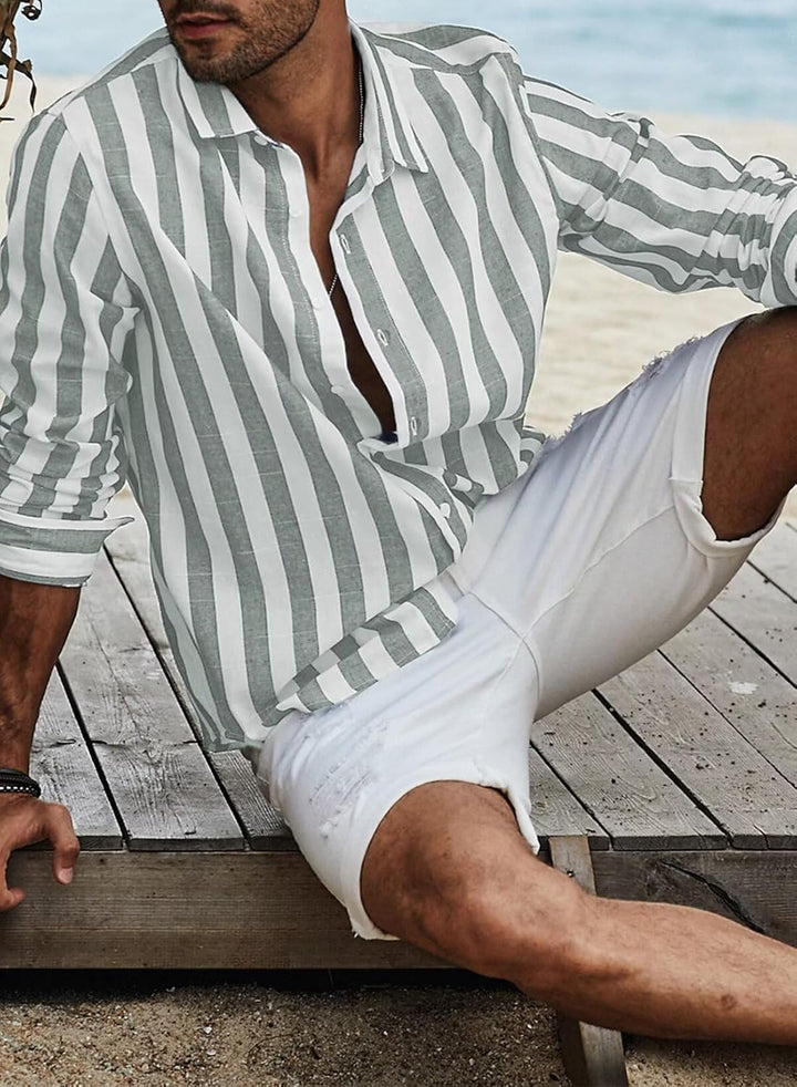 Meilicloth Herren Hemd Langarm Sommer Gestreifte Freizeithemden Casual mit Knöpfen Regular Fit XL B