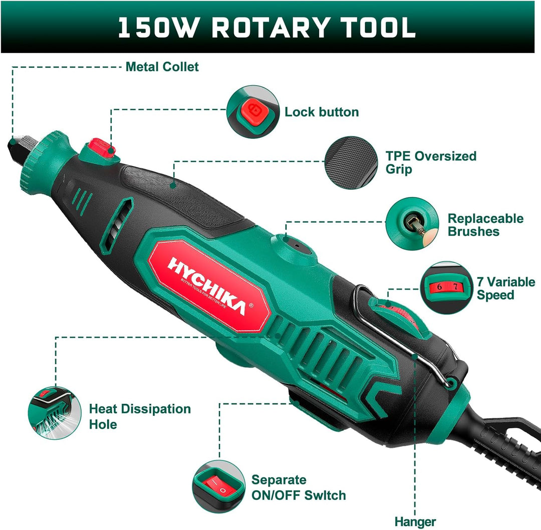 HYCHIKA Rotationswerkzeug-Set mit Kettensägenschärfer, 150 W, kabelgebundenes Drehwerkzeug, 7 variab