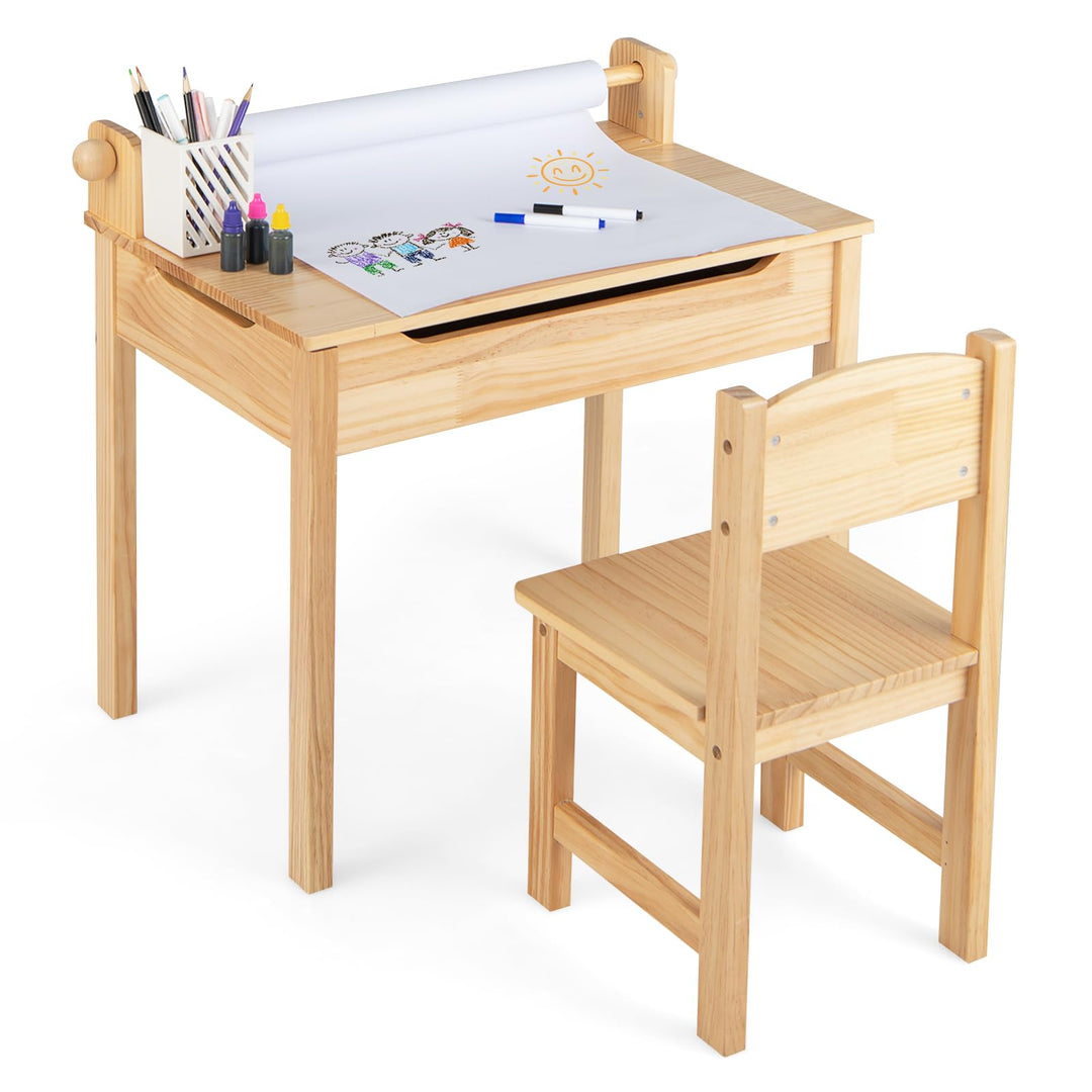 DREAMADE Schreibtisch Kinder mit Stuhl, Schülerschreibtisch aus Holz, Jugendschreibtisch, Kindertisc
