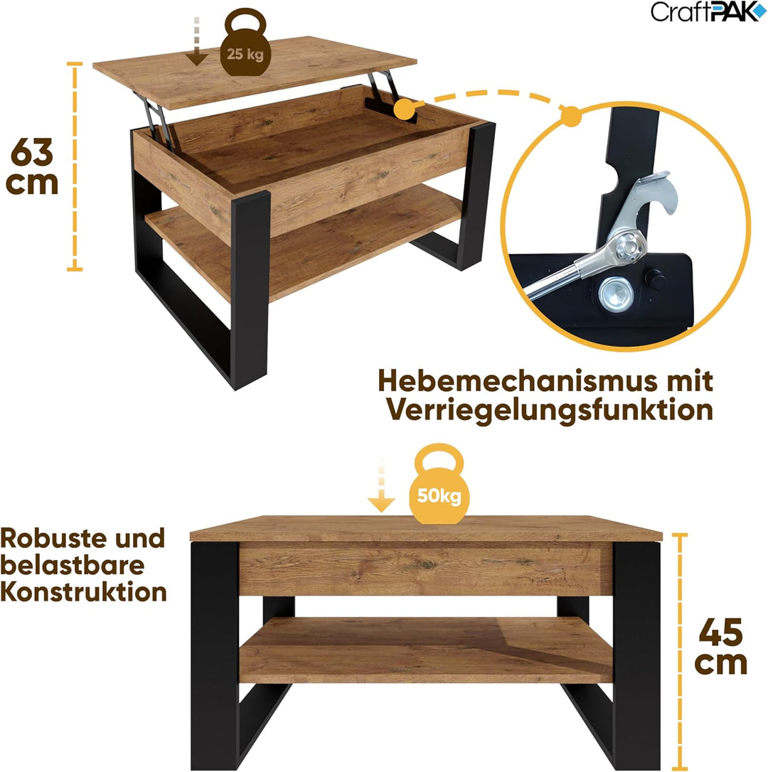Couchtisch höhenverstellbar mit Stauraum - Couchtische - Wohnzimmertisch klappbar - höhenverstellbar