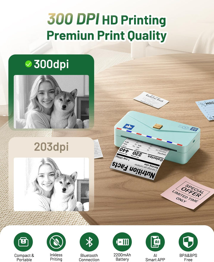 Phomemo Mini Drucker M04AS 4" Mini Thermodrucker Handy Bluetooth 15/53/80/110mm Druckbreite, 304dpi,