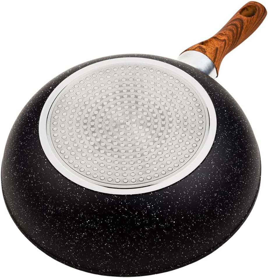 NAVA Wok aus Aluminium, antihaftbeschichtet, für Induktion, Holzgriff, Durchmesser 28 cm