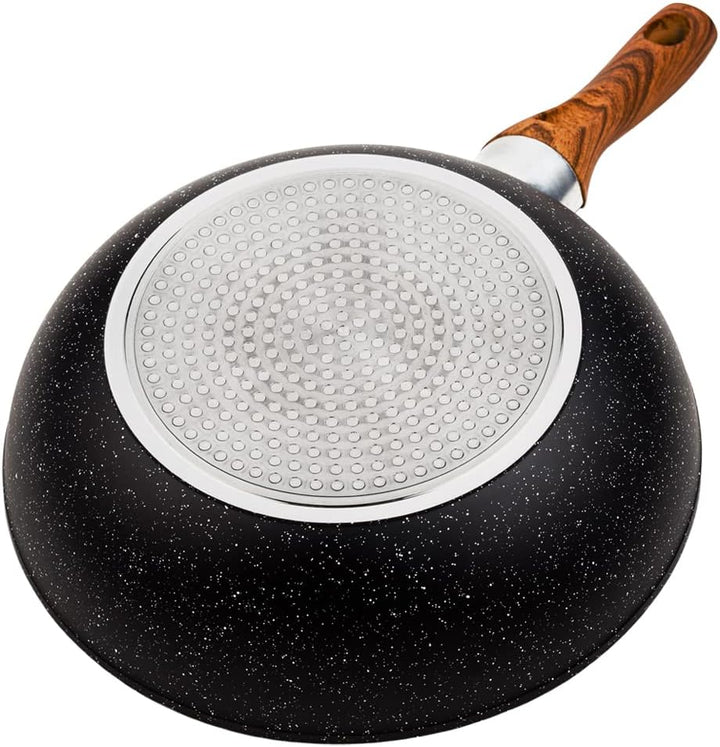 NAVA Wok aus Aluminium, antihaftbeschichtet, für Induktion, Holzgriff, Durchmesser 28 cm