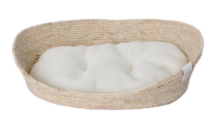 Dehner Premium Lovely Kuschelbett Tiefer Schlaf, 58 x 48 x 18 cm, Naturmaterial/Plüsch, weiss/beige