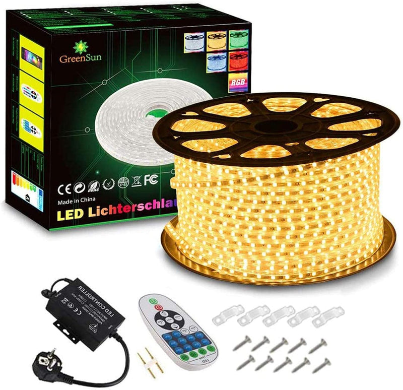 LED Streifen, 20M LED Strip Warmweiss, LED Lichtband, GreenSun LED Lighting Lichterschlauch Wasserdi