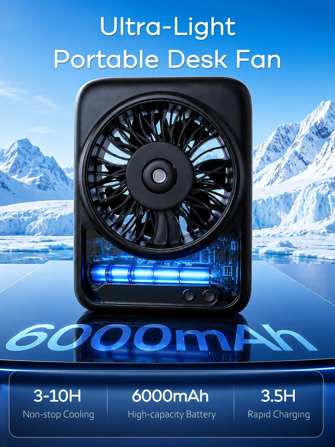 Mini Tischventilator mit Wasserkühlung & LED-Anzeige - 6000mAh Akku Aufladbar Tisch Ventilator Leise