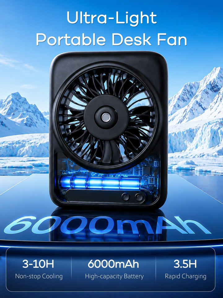 Mini Tischventilator mit Wasserkühlung & LED-Anzeige - 6000mAh Akku Aufladbar Tisch Ventilator Leise