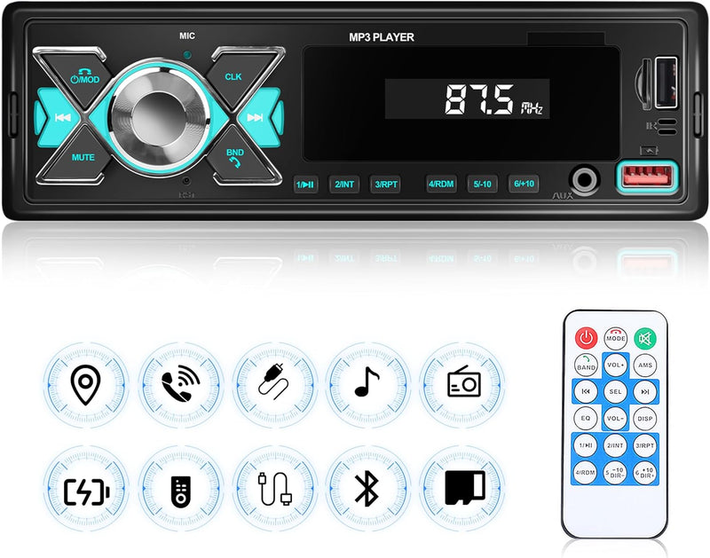 Autoradio 1 Din Bluetooth Autoradio mit Bluetooth Freisprecheinrichtung FM Radio/USB/TF/Aux in/RCA/4