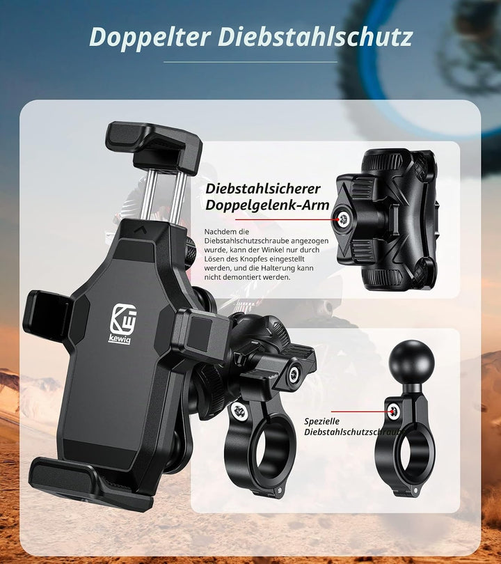 Kewig Motorrad Handyhalterung mit Vibrationsdämpfer und Hochgeschwindigkeits Sicherheitsschloss, neu