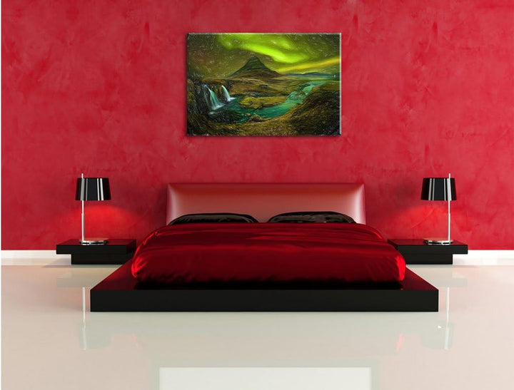 Pixxprint Kirkjufell Wasserfall als Leinwandbild/Grösse: 100x70 / Wandbild/Kunstdruck/fertig bespann