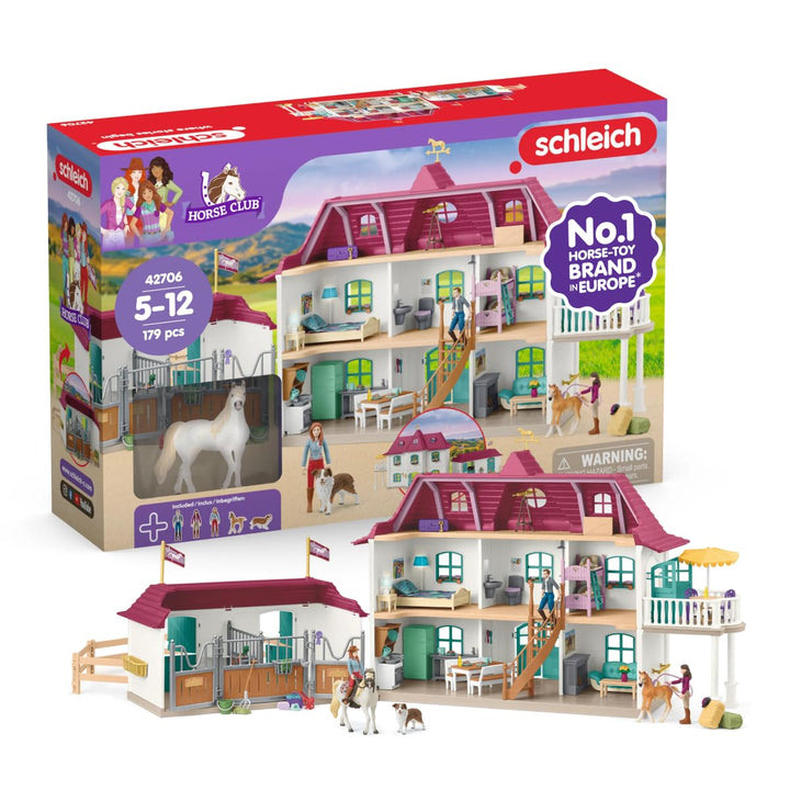 SCHLEICH Horse Club | Lakeside Pferdehof 42706 | Set mit Wohnhaus, Pferdestall, 2 Pferden, Hund, Fam