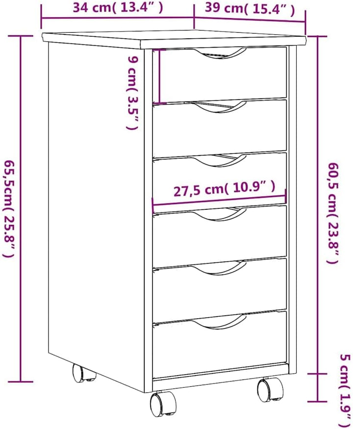 vidaXL Rollschrank, Rollcontainer mit 6 Schubladen, Kommode Schubladenschrank mit Rollen, Büroschran