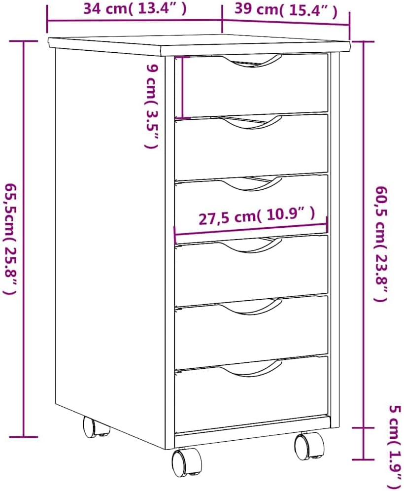 vidaXL Rollschrank, Rollcontainer mit 6 Schubladen, Kommode Schubladenschrank mit Rollen, Büroschran