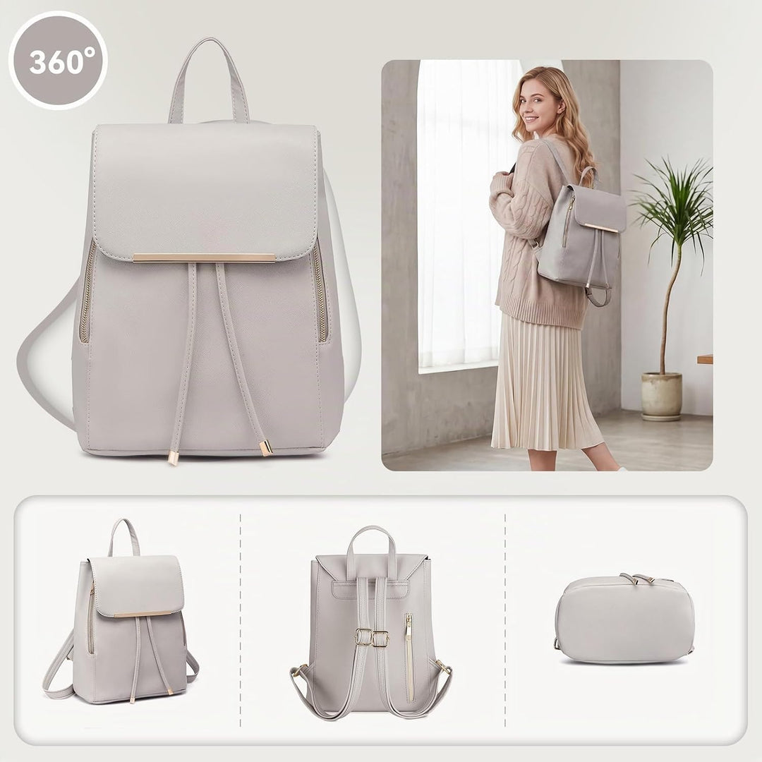 Miss Lulu Rucksack Damen Kunstleder Rucksack Damen Elegant Rolltop Rucksack Damen Tunnelzug-Design C