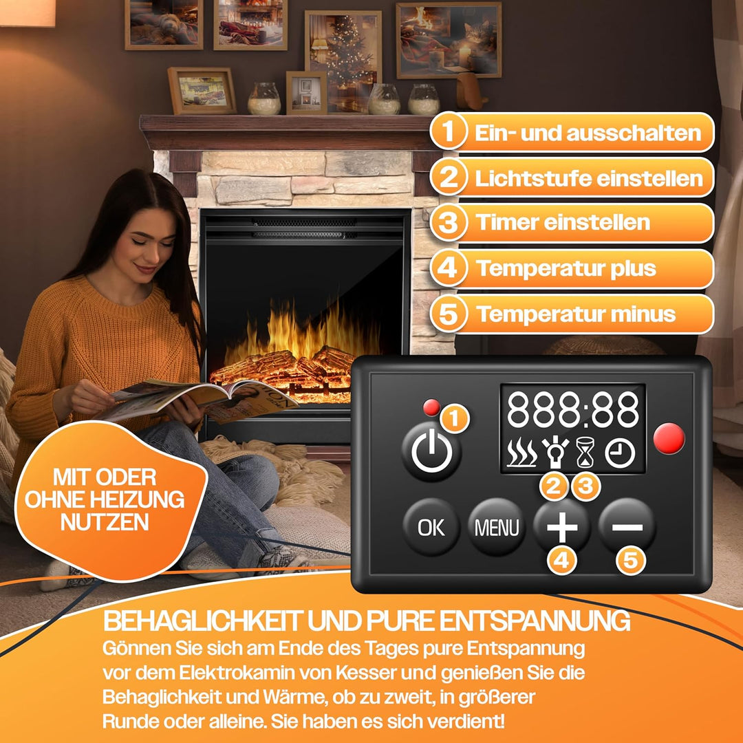 KESSER® Elektrokamin Standkamin - Kamin elektrisch mit LED 3D-Flammeneffekt, Mit Heizung Heizfunktio