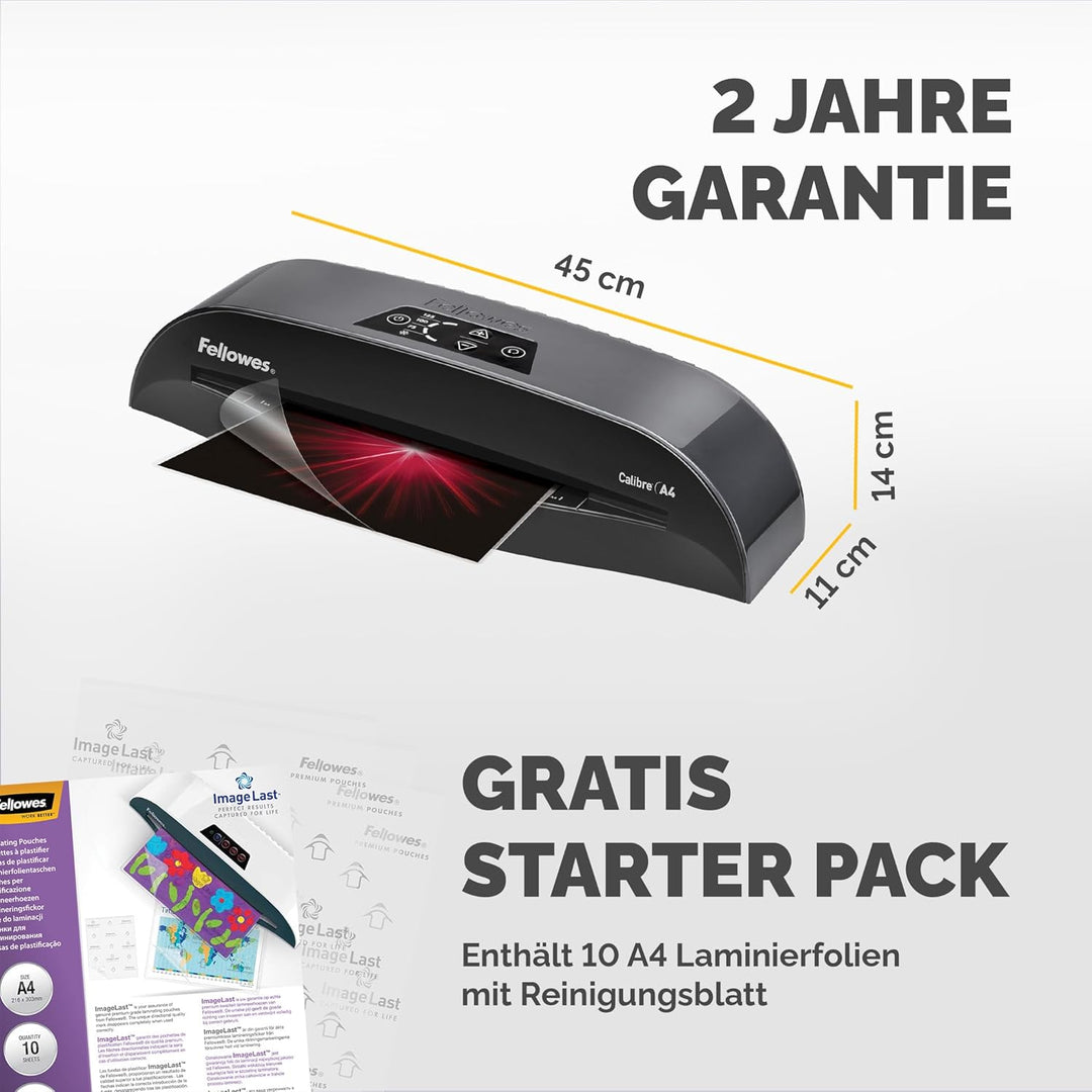Fellowes Calibre A4 Laminiergerät für 80-125 Micron Folien, 60 Sek. Aufwärmzeit, staufreies Laminier