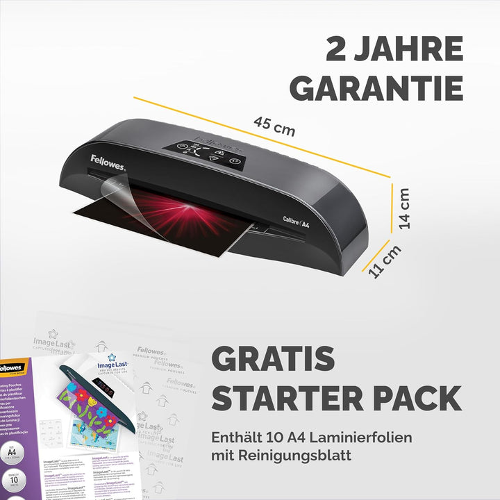 Fellowes Calibre A4 Laminiergerät für 80-125 Micron Folien, 60 Sek. Aufwärmzeit, staufreies Laminier