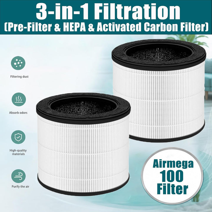 2 Stück Airmega-100 Ersatzfilter für COWAY Airmega 100 Luftreiniger Filter
