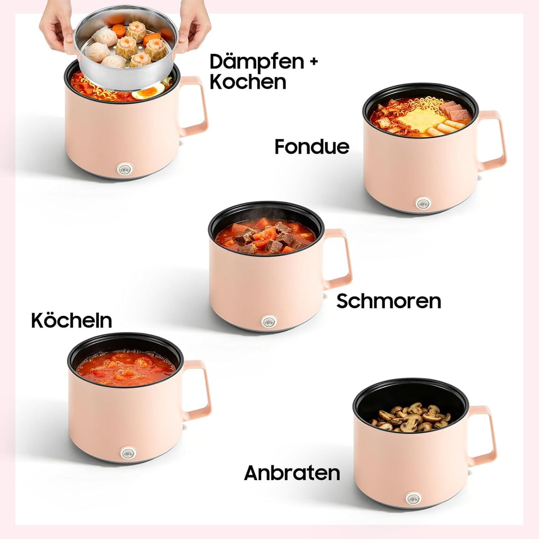1.7L Elektrischer Hot Pot Mit Dampfgarer, Mehrzweckpfanne Tragbare Mini Antihaft Kochtopf mit Doppel
