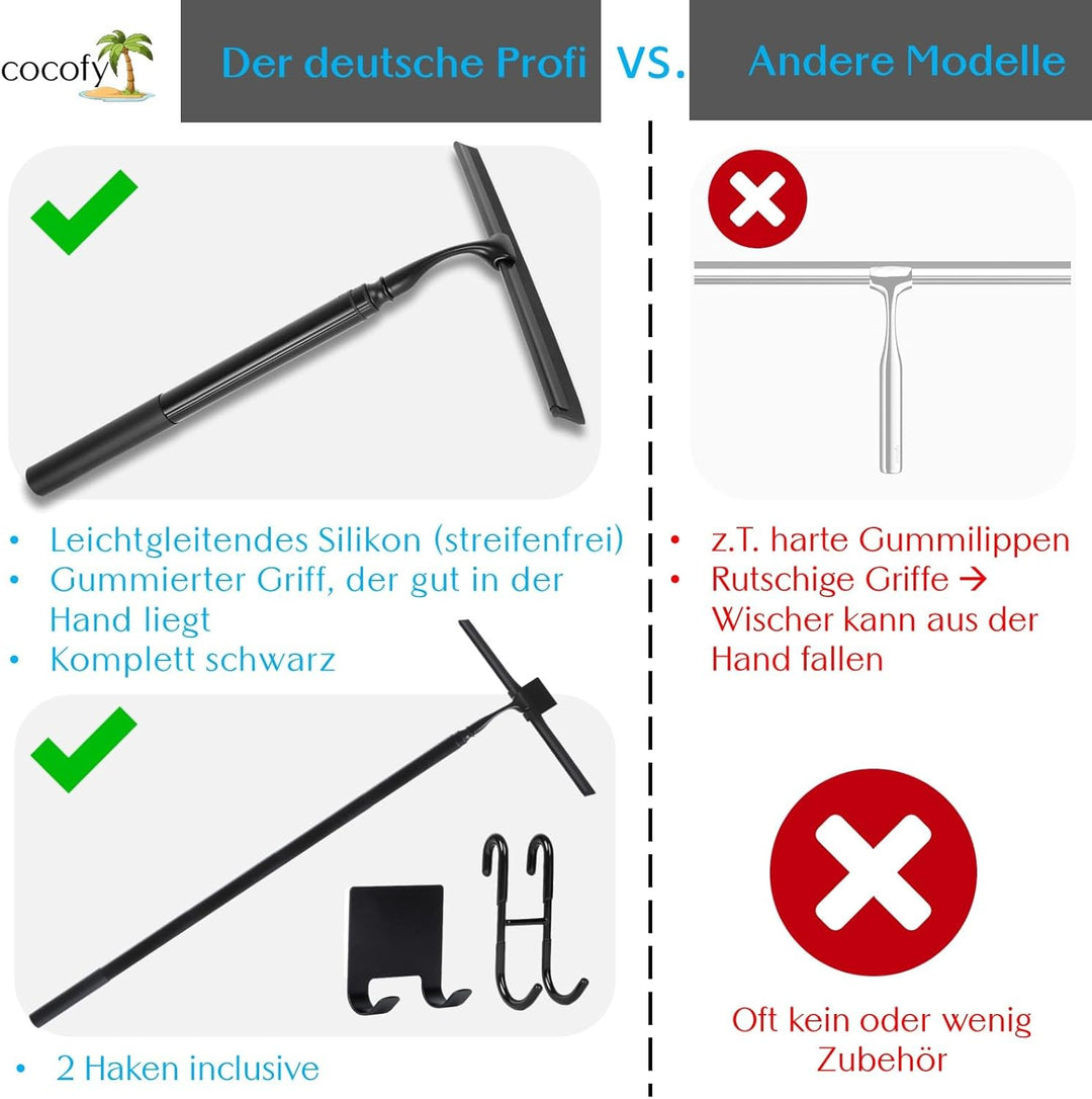 Duschabzieher mit Teleskopstiel 43-153 cm lang 25 cm breit, 2 Haken, Duschabzieher Langer Stiel, Tel