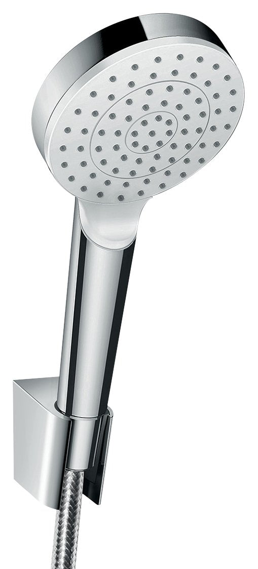 hansgrohe Crometta Duschhalterset, mit Duschschlauch, 1,60 m, wassersparend, Weiss/Chrom Set mit Bra