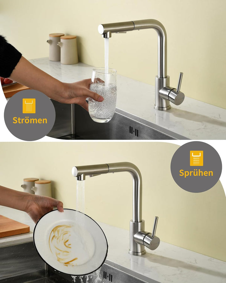 Wasserhahn Küche,Küchenarmatur Ausziehbar mit Hochdruck,Spültischarmatur Küche mit Brause Zwei Wasse
