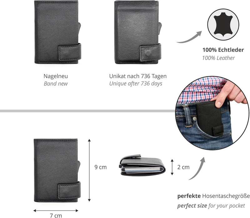 SecWal Kartenetui mit XXL Münzfach Druckknopf inkl. Geschenkbox - Made in Germany - Geldbörse inkl.